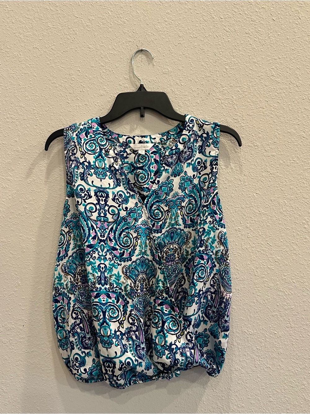 Charming Charlie Paisley Sleeveless Blouse Blue Boho Women’s Medium